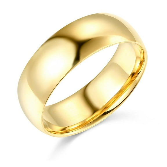 Plain Dome Wedding Band 14k Yellow Gold Ring Heavy Classic Polished Finish, 7 mm Size 5