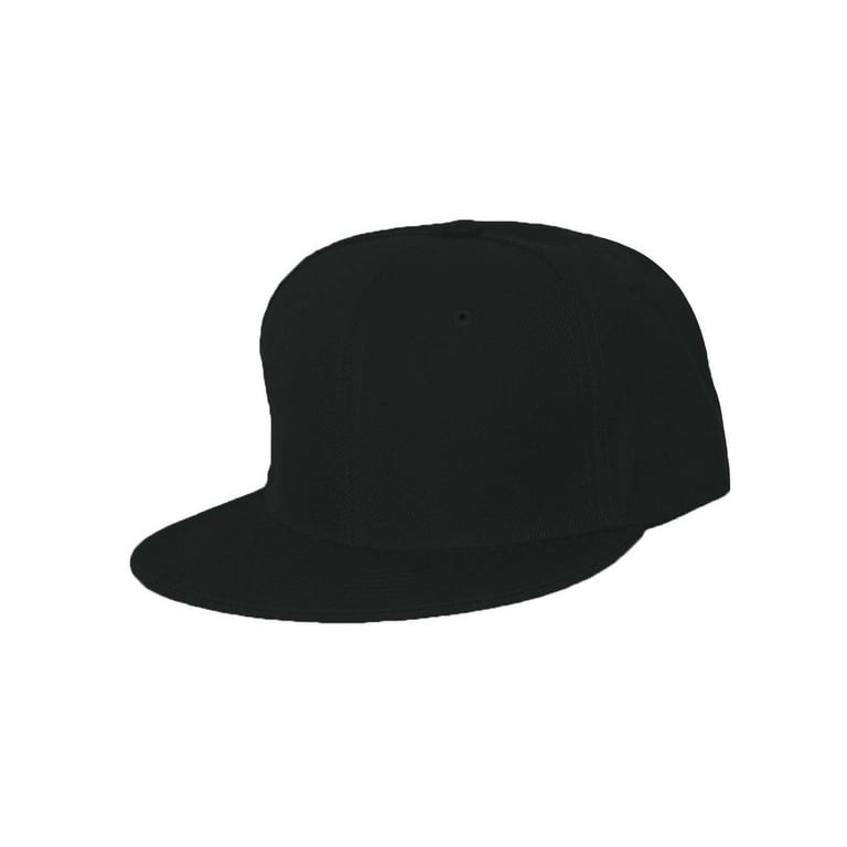 Plain Fitted Flat Bill Hat Black Size 7 1 8