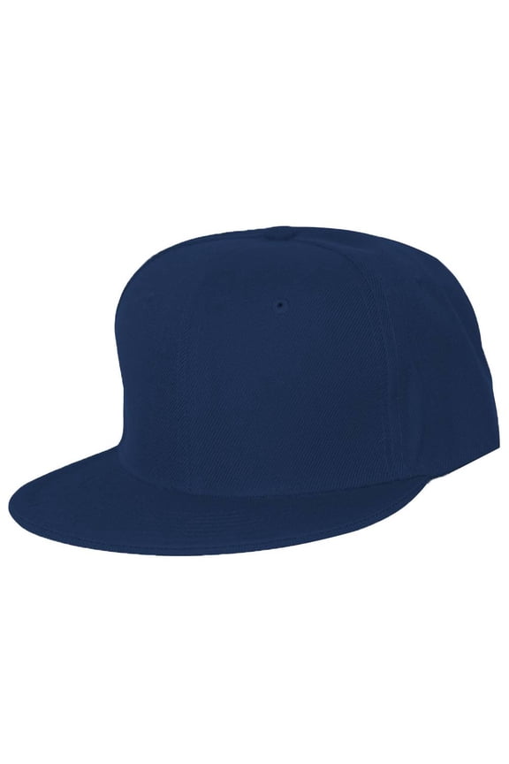 Plain Fitted Flat Bill Hat - Navy 7