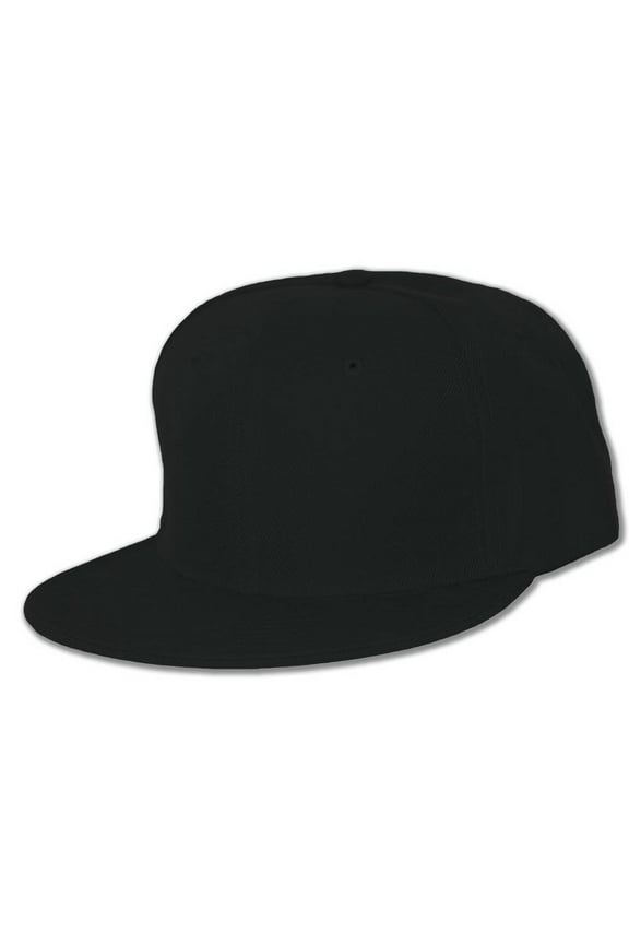 Plain Fitted Flat Bill Hat, Solid and Neon Colors , Black 7 5/8