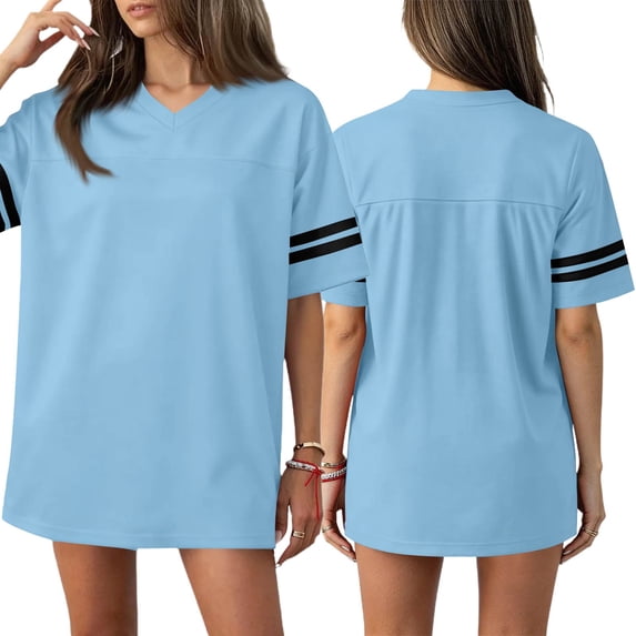 Plain Football Jerseys for Unisex Athletic Classic Fitness T-Shirts Men Women Casual V Neck Shirts Blank Workout Sport Tops Light Blue 3XL