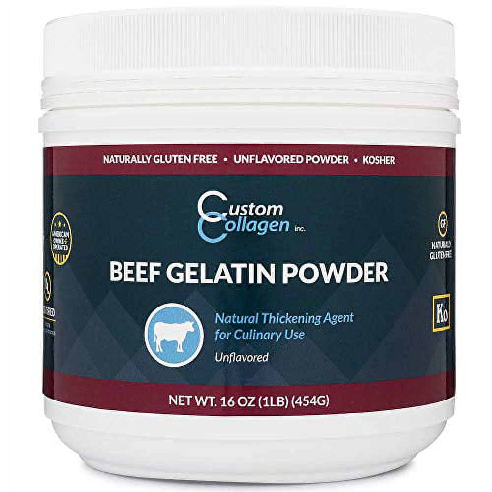 Plain Gelatin Powder 1 lb (16oz) Unflavored, Kosher, Pure For