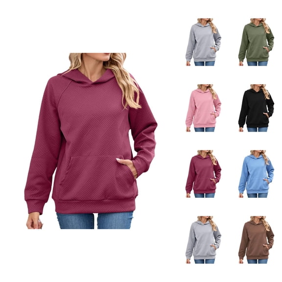 Plain Hoodie 2025 Long Sleeve Hooded Sweatshirt with Pockets Texture Pullover Essentials Hoodies for Women