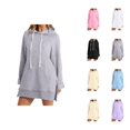 thumbnail image 1 of Plain Hoodie Dress for Women 2025 Fall Winter Long Sleeve Side Slit Hooded Sweatshirt with Pockets Pullover Tops, 1 of 1