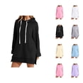 thumbnail image 1 of Plain Hoodie Dress for Women 2025 Fall Winter Long Sleeve Side Slit Hooded Sweatshirt with Pockets Pullover Tops, 1 of 1