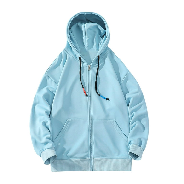 Plain Hoodie Men Casual Hooded Zipper Jacket Loose Sports Outdoor Zip Up Pocket Sweatshirt Jacket with Hood