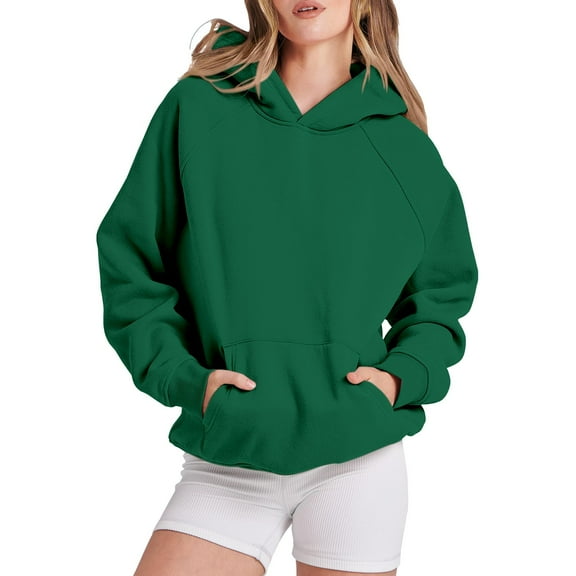 Plain Hoodie, Yigetop Women Hoodies Fleece Oversized Sweatshirt Casual Basic Long Sleeve Athletic Workout Pullover Fall Clothes Pullover Hoodies Green L