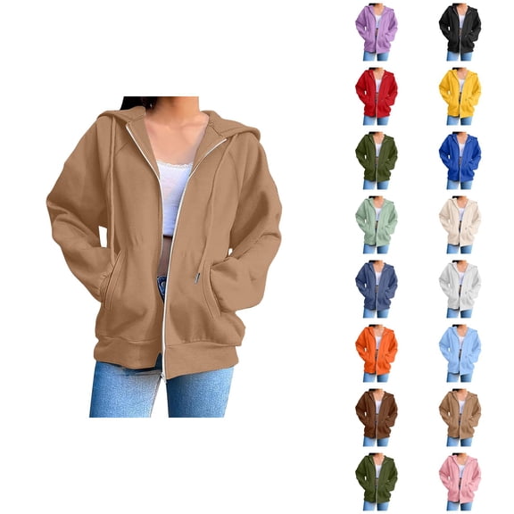 Plain Hoodie for Women with Pockets Long Sleeve Plain Cardigan Hooded Sweatshirt Cardigan Outerwear