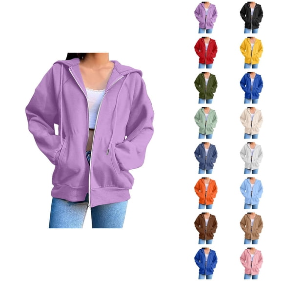 Plain Hoodie for Women with Pockets Long Sleeve Plain Cardigan Hooded Sweatshirt Cardigan Outerwear