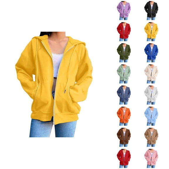 Plain Hoodie for Women with Pockets Long Sleeve Plain Cardigan Hooded Sweatshirt Cardigan Outerwear
