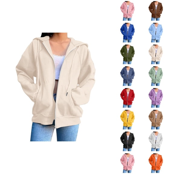 Hoodies for Women with Pockets Long Sleeve Basic Cardigan Hooded Sweatshirt Cardigan Outerwear