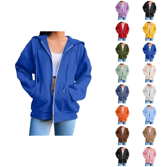 Plain Hoodie for Women with Pockets Long Sleeve Plain Cardigan Hooded Sweatshirt Cardigan Outerwear