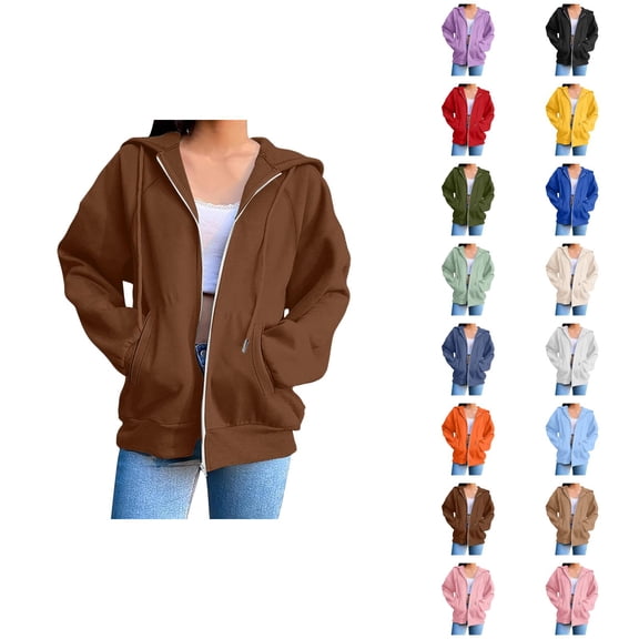Plain Hoodie for Women with Pockets Long Sleeve Plain Cardigan Hooded Sweatshirt Cardigan Outerwear
