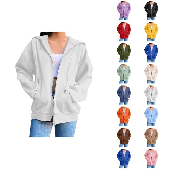 Plain Hoodie for Women with Pockets Long Sleeve Plain Cardigan Hooded Sweatshirt Cardigan Outerwear