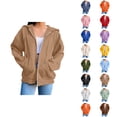thumbnail image 1 of Plain Hoodie for Women with Pockets Long Sleeve Solid Color Full Zipper Sweatshirt Cardigan Coat, 1 of 7
