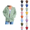 thumbnail image 1 of Plain Hoodie for Women with Pockets Long Sleeve Solid Color Zip Up Sweatshirt Cardigan Jacket, 1 of 7