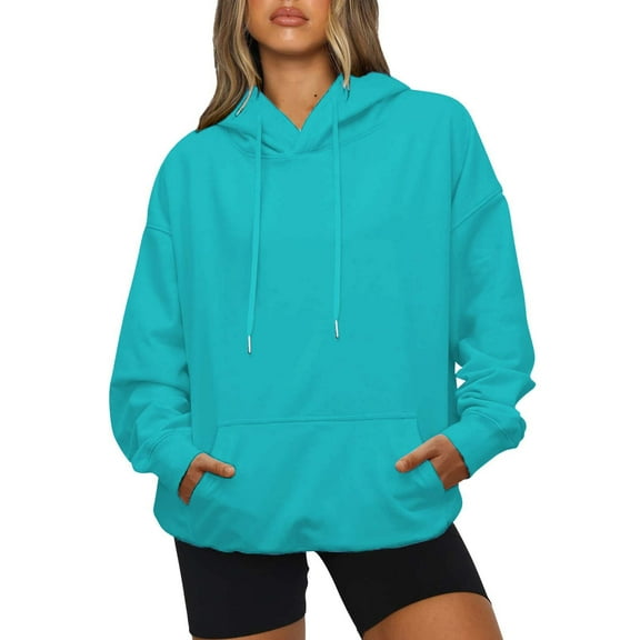 Plain Hoodie with Pocket for Women Teens Long Sleeve Oversized Cotton Hooded Pullover Sweatshirts Streetwear (Medium, Light Blue)
