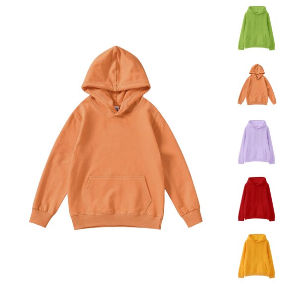 Plain Hoodies for Kids Fall Winter Long Sleeve Casual Basic Hooded Sweatshirt with Pockets for Boys Girls Pullover Top