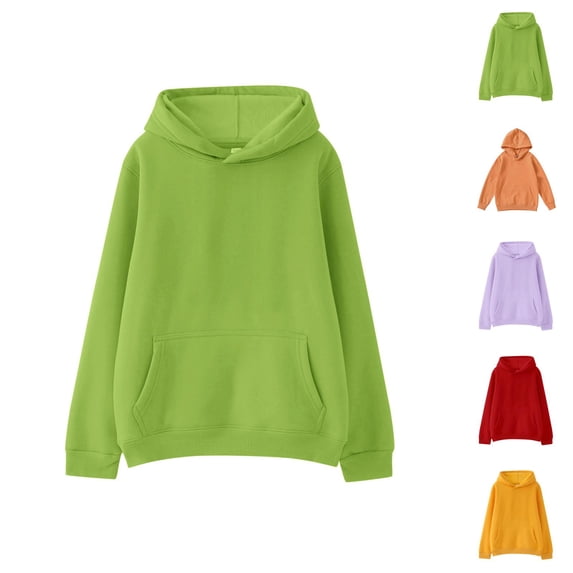 Plain Hoodies for Kids Fall Winter Long Sleeve Casual Basic Hooded Sweatshirt with Pockets for Boys Girls Pullover Top