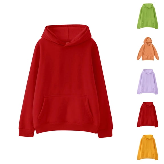 Plain Hoodies for Kids Fall Winter Long Sleeve Casual Basic Hooded Sweatshirt with Pockets for Boys Girls Pullover Top