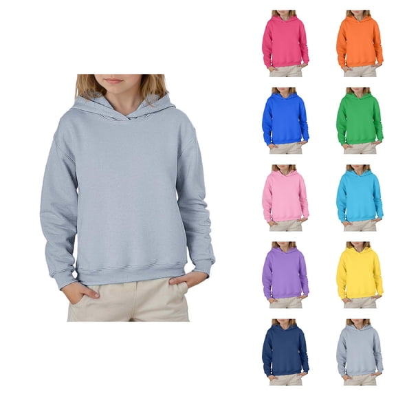 Plain Hoodies for Kids Long Sleeve Fall Winter Casual Basic Hooded Sweatshirt for Boys Girls Children Pullover Tops