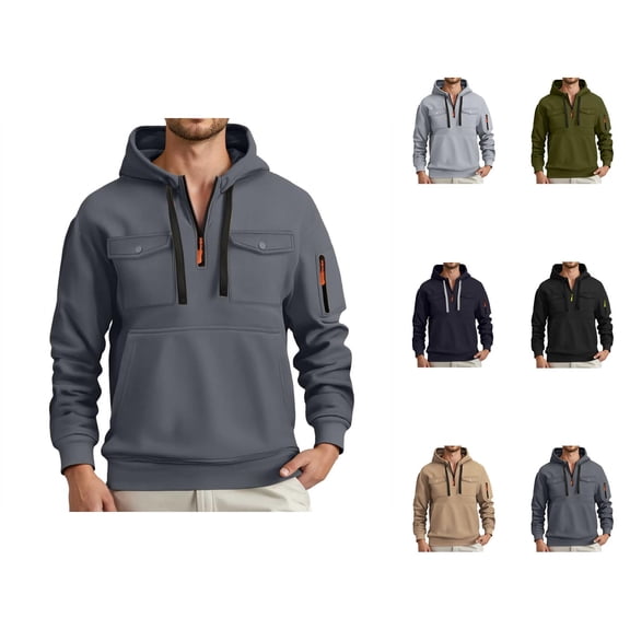 Plain Hoodies for Men 2025 Fall Winter Long Sleeve Hooded Sweatshirt with Pockets Half Zipper Pullover Mens Hoodies