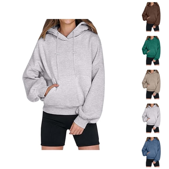 Plain Hoodies for Women 2025 Fall Winter Long Sleeve Basic Hooded Sweatshirt with Pockets Pullover Tops