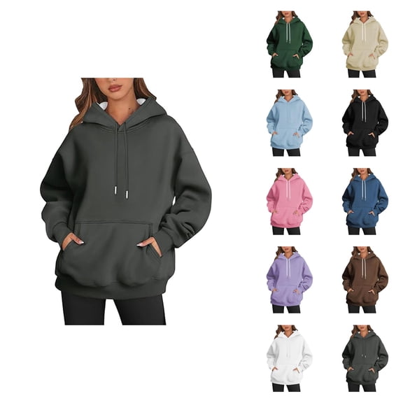 Plain Hoodies for Women 2025 Fall Winter Long Sleeve Casual Hooded Sweatshirt with Pockets Pullover Tops