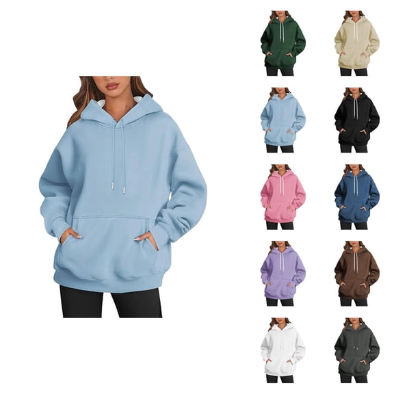 Plain Hoodies for Women 2025 Fall Winter Long Sleeve Casual Hooded Sweatshirt with Pockets Pullover Tops