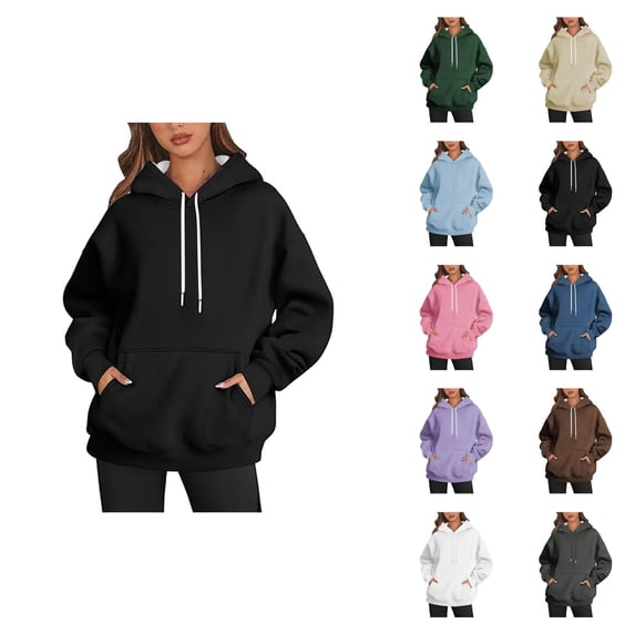Plain Hoodies for Women 2025 Fall Winter Long Sleeve Casual Hooded Sweatshirt with Pockets Pullover Tops