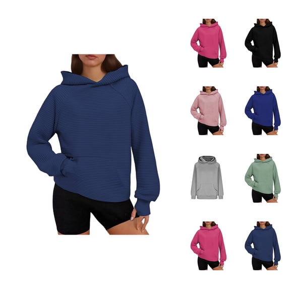 Plain Hoodies for Women 2025 Fall Winter Long Sleeve Striped Hooded Sweatshirt with Pockets Pullover Tops