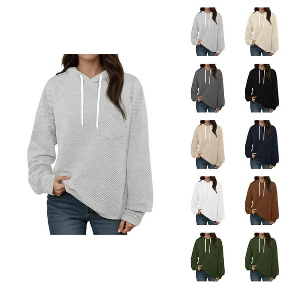 Plain Hoodies for Women 2025 Long Sleeve Jacquard Knit Casual Loose Hoodie Hooded Sweatshirt Pullover Tops