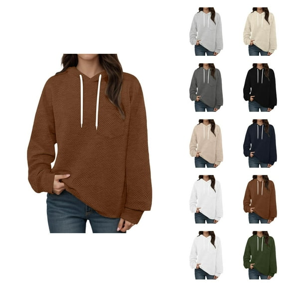 Plain Hoodies for Women 2025 Long Sleeve Jacquard Knit Casual Loose Hoodie Hooded Sweatshirt Pullover Tops