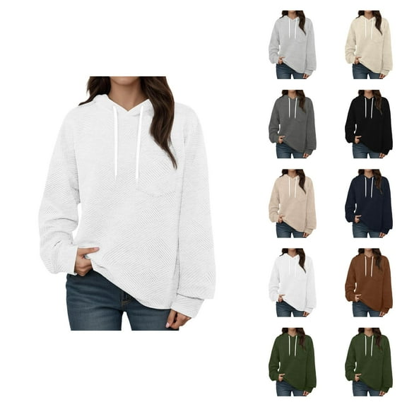 Plain Hoodies for Women 2025 Long Sleeve Jacquard Knit Casual Loose Hoodie Hooded Sweatshirt Pullover Tops