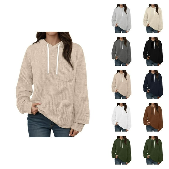 Plain Hoodies for Women 2025 Long Sleeve Jacquard Knit Casual Loose Hoodie Hooded Sweatshirt Pullover Tops