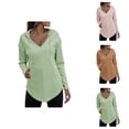 thumbnail image 1 of Plain Hoodies for Women 2025 Long Sleeve V-Neck Curved Hem Plain Knitted Hoodie Hooded Sweatshirt Women Pullover, 1 of 6