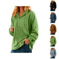 thumbnail image 1 of Plain Hoodies for Women Fall Winter Long Sleeve Casual Button Side Slit Hooded Sweatshirt Pullover Tops, 1 of 8