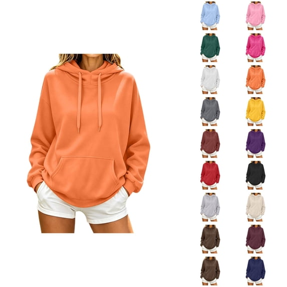 Plain Hoodies for Women Long Sleeve Drawstring Loose Casual Hooded Sweatshirt with Pockets Pullover Tops Fall Winter Clothes