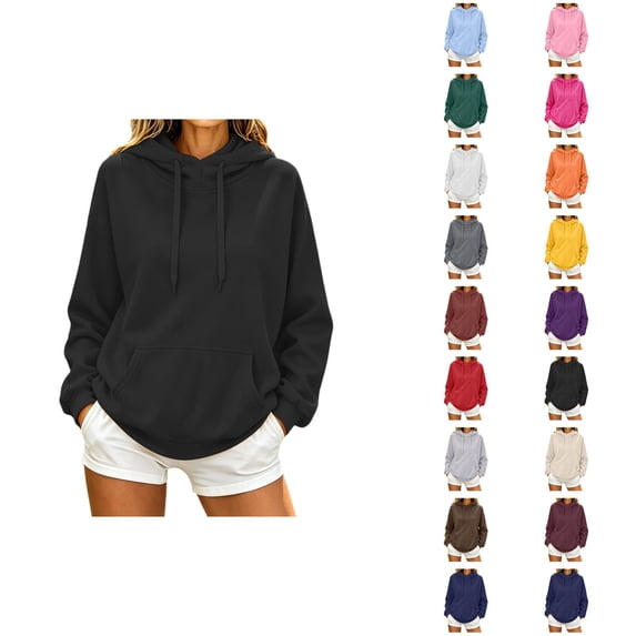 Plain Hoodies for Women Long Sleeve Drawstring Loose Casual Hooded Sweatshirt with Pockets Pullover Tops Fall Winter Clothes