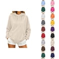 thumbnail image 1 of Plain Hoodies for Women Long Sleeve Drawstring Loose Casual Hooded Sweatshirt with Pockets Pullover Tops Fall Winter Clothes, 1 of 5