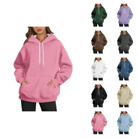 Plain Hoodies for Women Solid Color Fashion Hooded Sweatshirt with Pockets Hoody Top