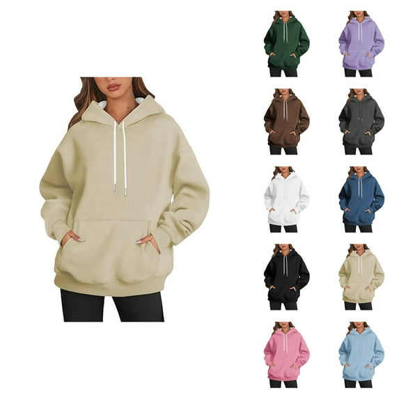 Plain Hoodies for Women Solid Color Fashion Hooded Sweatshirt with Pockets Hoody Top