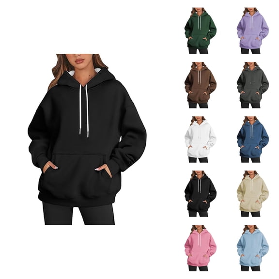 Plain Hoodies for Women Solid Color Fashion Hooded Sweatshirt with Pockets Hoody Top