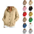 thumbnail image 1 of Plain Knitted Hoodies for Women Fall Winter Long Sleeve Loose Casual Button Down Hooded Cardigan Sweatshirt with Pockets, 1 of 7