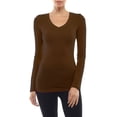thumbnail image 1 of Plain Long Sleeve V-Neck T-shirts Cotton/Spandex Fitted Tee Junior Size (S-3X), 1 of 3