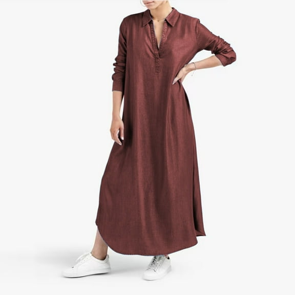 Plain Maxi Long Dress Women's Kaftan Long Sleeve Casaul Oversized Dress Casual Shirt Dress for Women Long Formal Dresses with Pockets Womens Strapless Dresses Summer Dresses Casual Long Womens Dresses