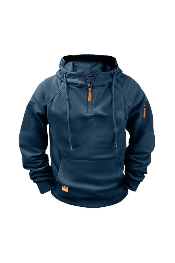 Plain Men Jacket Blue Half Zip Pullover Jacket Drawstring 2025 Trendy Outerwear