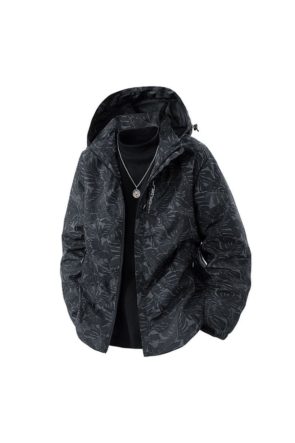 Plain Men's and Big Men's Jacket Black Cotton Hood Rain Jacket Winter Lightweight Warm Waterproof Men Clothing