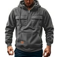 thumbnail image 1 of Plain Mens Big and Tall Jackets Gray Pullover Corduroy Hoodies Half Zip Pockets Casual Winter Clothes for Men, 1 of 5