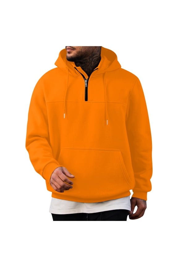 Plain Mens Jacket Winter Orange Pullover Hoodies Loose Quarter Zip Fall Mens Clothes